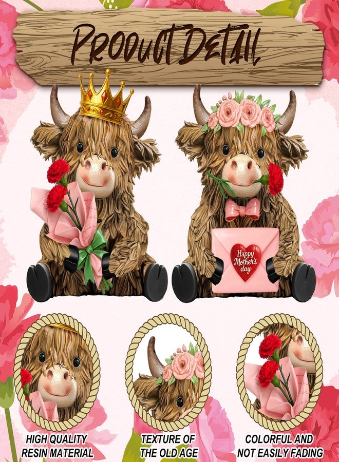 Burbell 2 Pcs Mother's Day Highland Cow Figurines Decor Mother's Day Highland Cow Gnomes Gifts Resin Statue Calf Lovers Gifts for Farmhouse Home Garden Bathroom Kitchen Tiered Tray Table Decor Office - Image 4