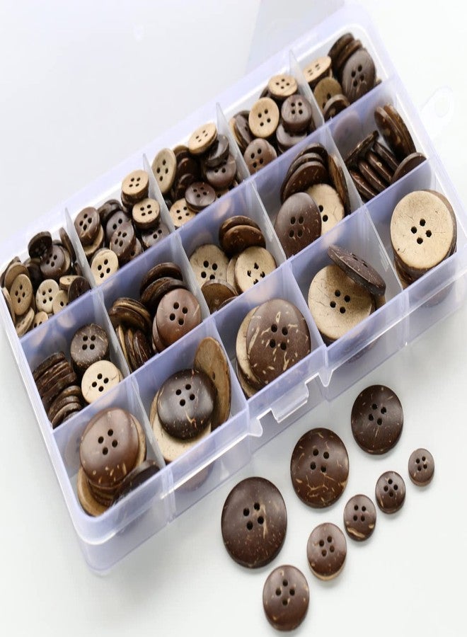 GANSSIA 266 PCS Coconut Shell Buttons 8 Sizes Assorted (10mm-25mm) 4 Holes Coconut Button for Garment Sewing or DIY Crafts - Image 1