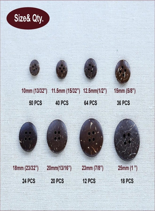 GANSSIA 266 PCS Coconut Shell Buttons 8 Sizes Assorted (10mm-25mm) 4 Holes Coconut Button for Garment Sewing or DIY Crafts - Image 2
