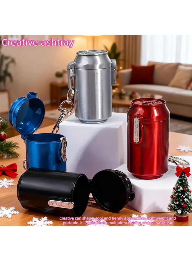 Blue Portable Metal Ashtray With Lid For Car Home Office Travel Easy Clean Gift - Image 1
