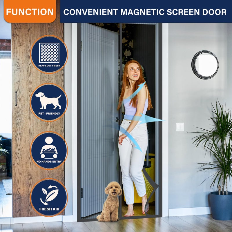 Mdavo Mesh Screen with Magnetic Closure-Keeps Bugs Out Let Breeze in, Heavy Duty - Pet and Kid Friendly, Works with Front, Sliding Doors (38 x 82 Inch) Gray - Image 4