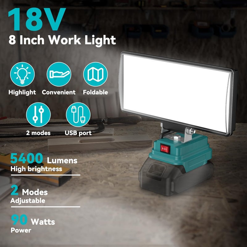 8-inch LED outdoor engineering lighting is suitable for Makita 1830 lithium battery Blue (adjustable two-speed brightness, with USB charging port) - Image 3