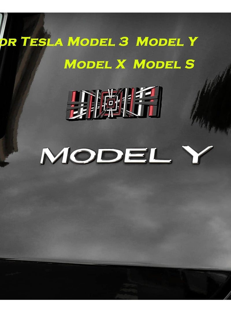 Excefore 3D Alloy Plaid Badge, 3D Metal Emblem Sticker for Tesla Model 3 and Model Y Emblem Plaid, Front Hood Badge Decal & Rear Trunk Logo, Compatible for Tesla Model 3 Y X S (Black Red) - Image 3