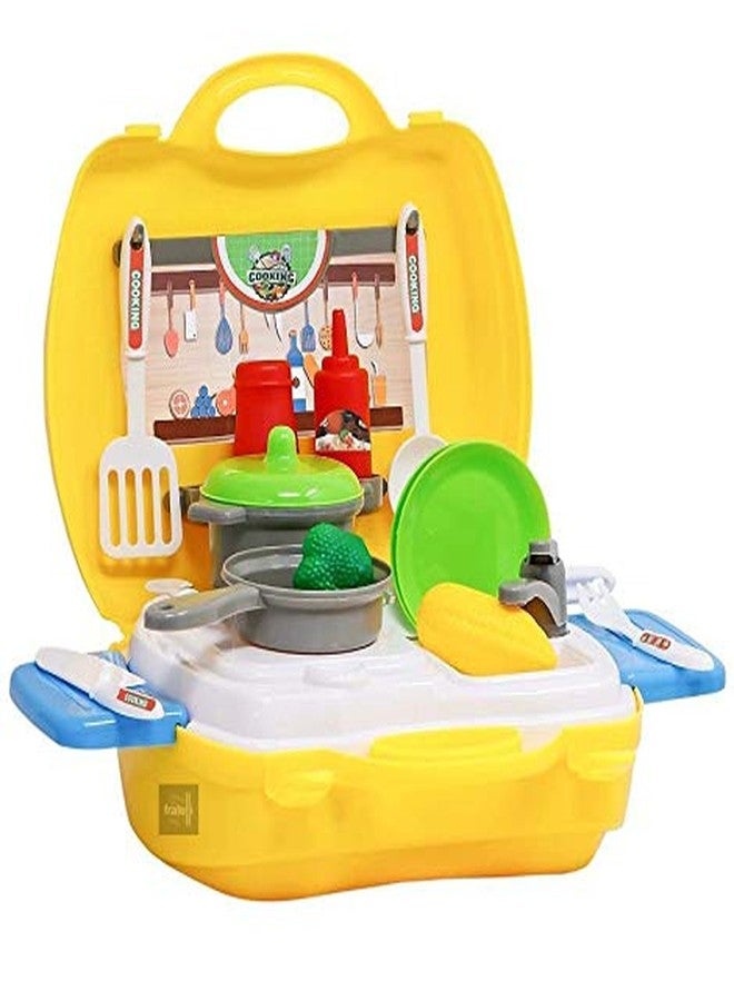 Fratelli Plastic Luxury Kitchen Set Cooking Toy with Briefcase and Accessories (Yellow) - Image 1