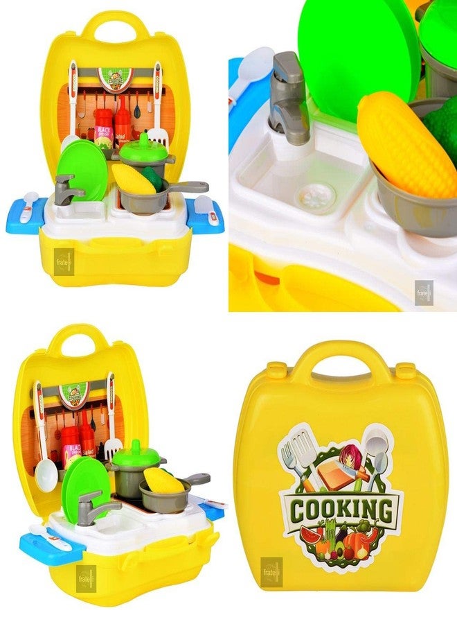 Fratelli Plastic Luxury Kitchen Set Cooking Toy with Briefcase and Accessories (Yellow) - Image 2