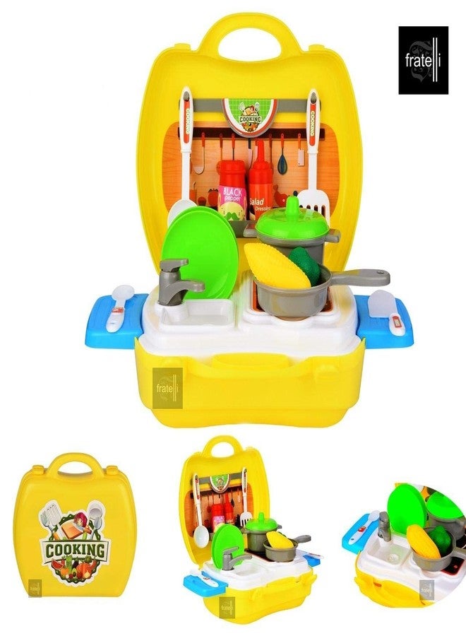 Fratelli Plastic Luxury Kitchen Set Cooking Toy with Briefcase and Accessories (Yellow) - Image 3
