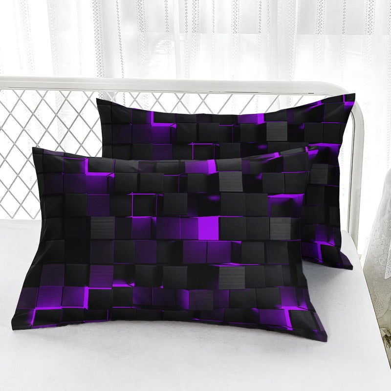 Nttopship Soft Bedding Fitted Sheet Full Size,Geometric Purple Black Microfiber Fitted Sheet with 16" Deep Pockets,2 Pillowcases for Kids Boys and Girls - Image 4
