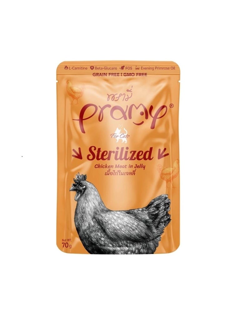 Pramy Chicken in Jelly Wet Food for Sterilized Cats 70 g Pramy Pouches 