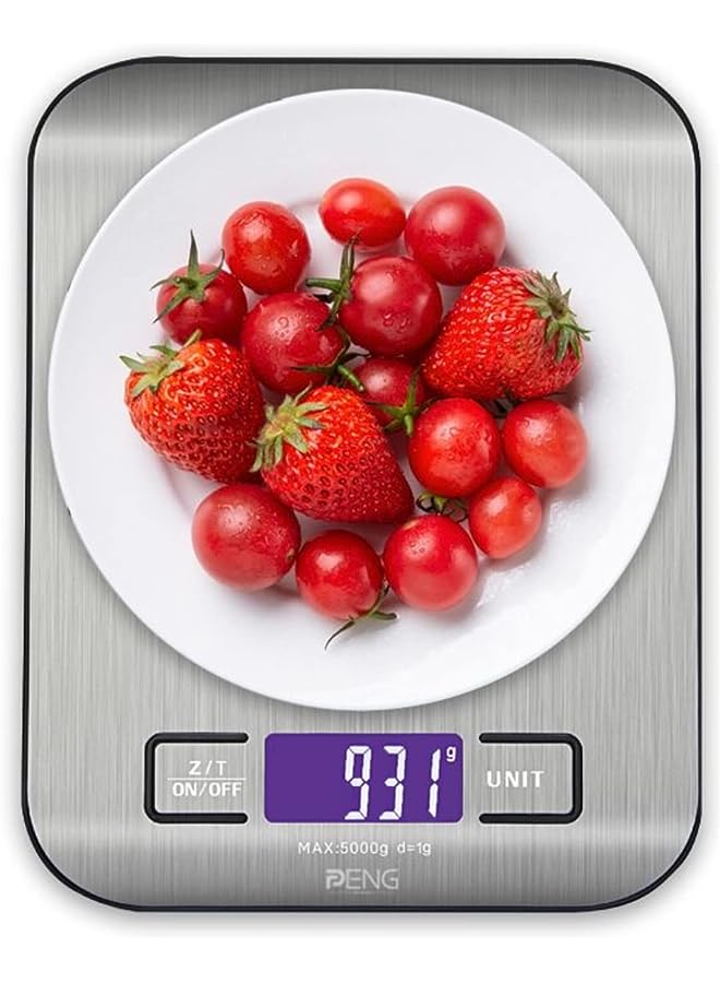 PENG GENERAL Food Scale - Ultra Accurate, Peng General LCD Display and Tare Measuring 6 Units of Measure Conversion, Silver, Batteries Included Stainless Steel Platform, 10kg/1g - Image 1