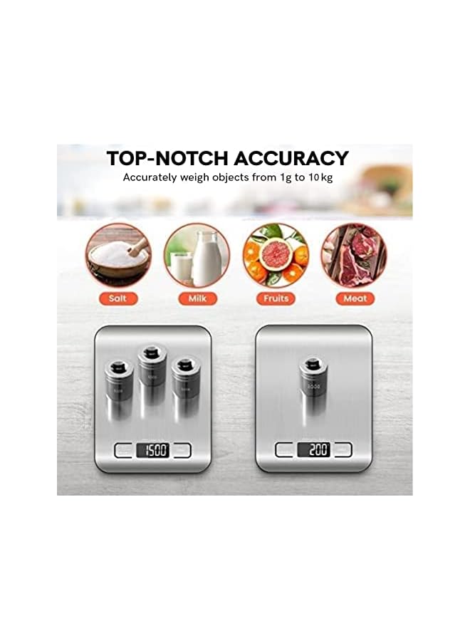 PENG GENERAL Food Scale - Ultra Accurate, Peng General LCD Display and Tare Measuring 6 Units of Measure Conversion, Silver, Batteries Included Stainless Steel Platform, 10kg/1g - Image 4