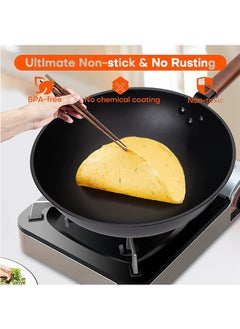 LENND Carbon Steel Wok, 30cm Wok Pan with Lid and Spatula, Nonstick Woks and Stir-fry Pans, No Chemical Coated Flat Bottom Chinese Wok for Induction, Electric, Gas, All Stoves  - Image 4