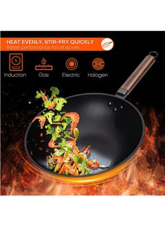 LENND Carbon Steel Wok, 30cm Wok Pan with Lid and Spatula, Nonstick Woks and Stir-fry Pans, No Chemical Coated Flat Bottom Chinese Wok for Induction, Electric, Gas, All Stoves  - Image 2