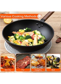 LENND Carbon Steel Wok, 30cm Wok Pan with Lid and Spatula, Nonstick Woks and Stir-fry Pans, No Chemical Coated Flat Bottom Chinese Wok for Induction, Electric, Gas, All Stoves  - Image 3