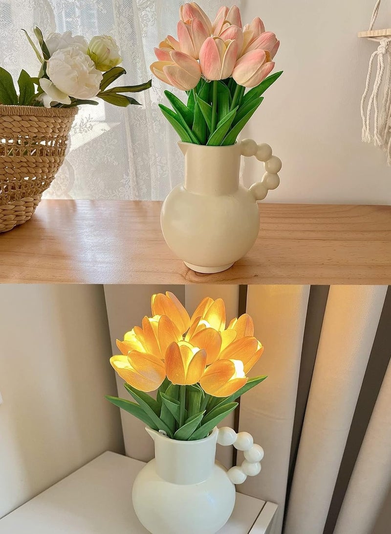 Generic NETTING Tulip Artificial Flowers with LED Light, 15 pcs Real Touch Fake Tulips, Flower Lamp, Creative Gifts for Mom Girlfriend, Mother's Day Holiday Wedding Photography Aesthetic Home Decor-Pink  - Image 3