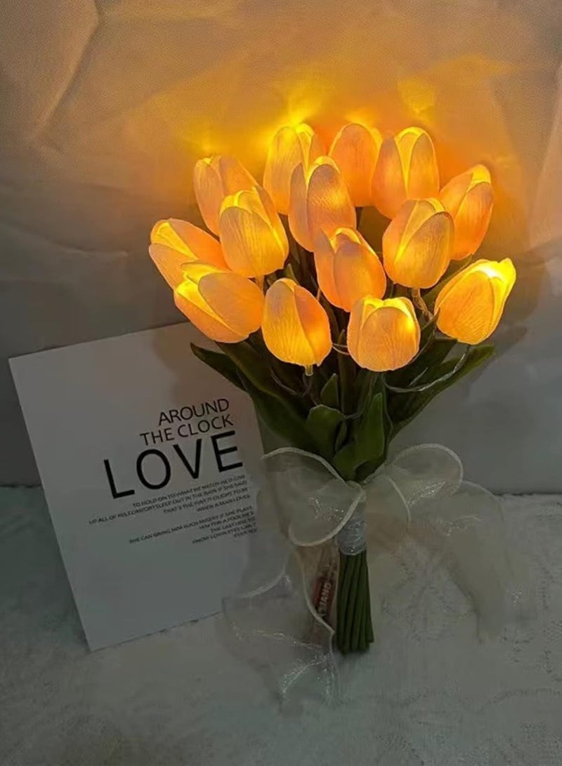 Generic NETTING Tulip Artificial Flowers with LED Light, 15 pcs Real Touch Fake Tulips, Flower Lamp, Creative Gifts for Mom Girlfriend, Mother's Day Holiday Wedding Photography Aesthetic Home Decor-Pink  - Image 2