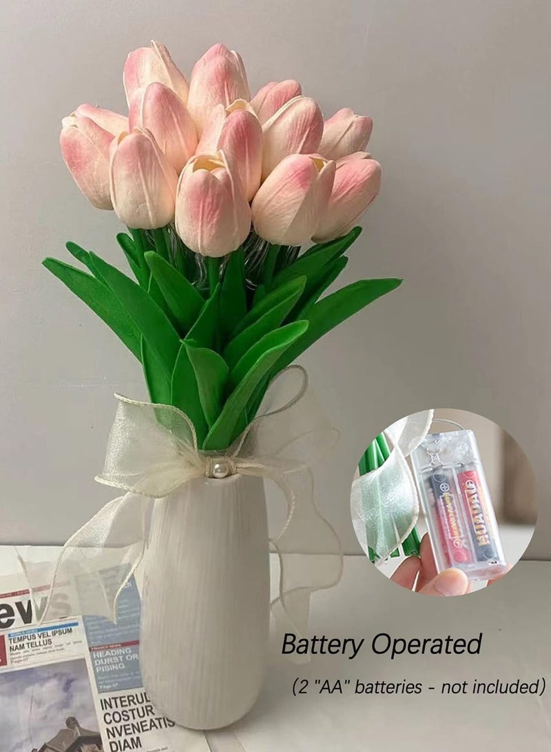 Generic NETTING Tulip Artificial Flowers with LED Light, 15 pcs Real Touch Fake Tulips, Flower Lamp, Creative Gifts for Mom Girlfriend, Mother's Day Holiday Wedding Photography Aesthetic Home Decor-Pink  - Image 5