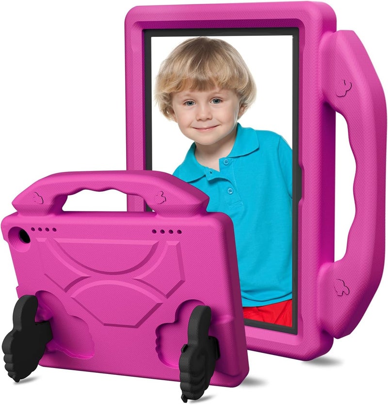 غطاء مقاوم للصدمات من GOWENIC مع مقبض دوار لجهاز Fire HD8 و HD8 Plus، حالة حماية للجهاز اللوحي بتصميم خاص بالإبهام، بنية من الرغوة الناعمة لحماية الجهاز من السقوط (لون أحمر وردي) - Image 1