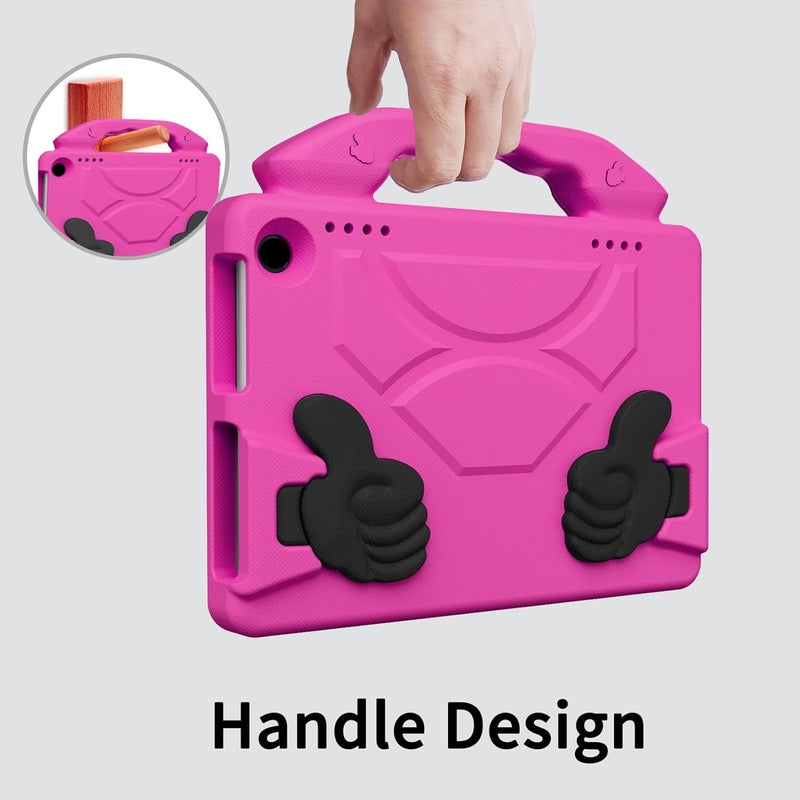 غطاء مقاوم للصدمات من GOWENIC مع مقبض دوار لجهاز Fire HD8 و HD8 Plus، حالة حماية للجهاز اللوحي بتصميم خاص بالإبهام، بنية من الرغوة الناعمة لحماية الجهاز من السقوط (لون أحمر وردي) - Image 4