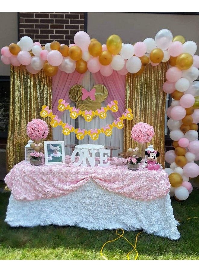 Generic - Minnie Mouse Pink And Gold Inspired Happy Birthday Banner, Minnie Birthday Party Decorations For Girls Birthday Themed Party Decoration - Image 1