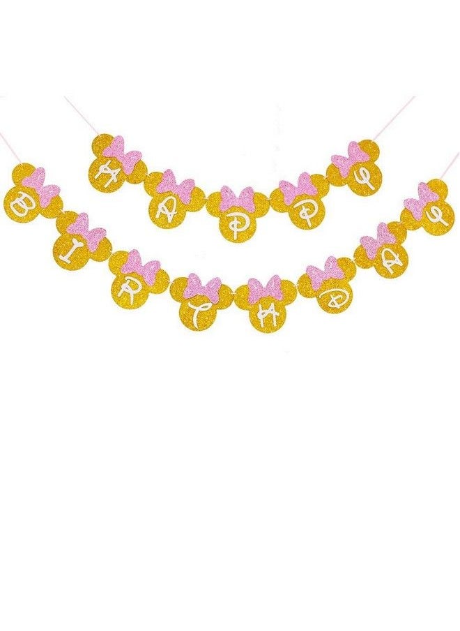 Generic - Minnie Mouse Pink And Gold Inspired Happy Birthday Banner, Minnie Birthday Party Decorations For Girls Birthday Themed Party Decoration - Image 1