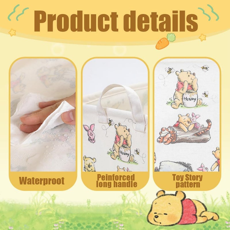 CORODER Rectangle Cute Bear Nursery Storage Basket With A Waterproof PE Coating Foldable Large Canvas Laundry Hamper Decorative Storage Baskets Suitable For Bathroom and Bedroom White - Image 4