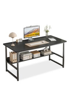 Ergonomic Computer Desk with Bookshelf - Modern Simple Style Writing Table for Home Office, Gaming & Study - Compact 120x55x73cm (Black)