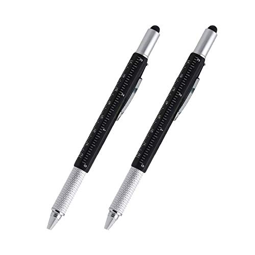 AIYIBEN Stylus Pen, 7-in-1 Multi-Tool Pen [Touchscreen Stylus, Ballpoint Pen, Ruler, Level, Phillips Screwdriver and Flathead] (2 Pack Black) - Image 1