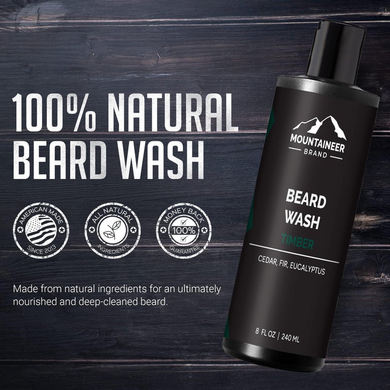 Mountaineer Brand Beard Wash For Men | 100% Natural Beard Shampoo | Thick Cleaning Softening Lather for Hair and Skin | Hydrate and Detangle | Grooming Treatment | Timber Scent 8oz - Image 2