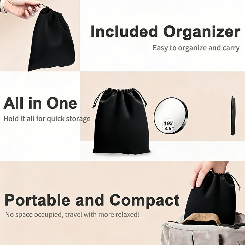 Women Magnifying Mirror Set 2pcs With Storage Bag Suction Cup Base Portable Compact Mirror for Travel Bathroom Home Makeup Tweezers Gifts - Image 5