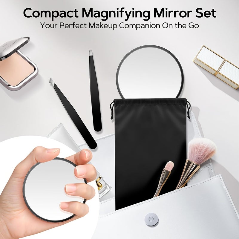 Women Magnifying Mirror Set 2pcs With Storage Bag Suction Cup Base Portable Compact Mirror for Travel Bathroom Home Makeup Tweezers Gifts - Image 2
