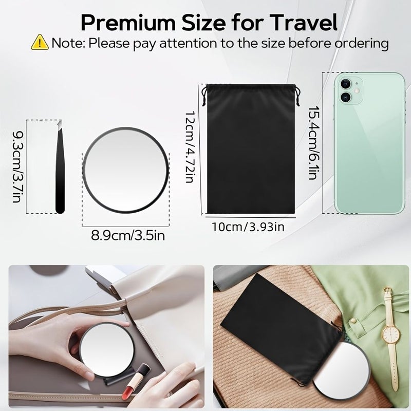 Women Magnifying Mirror Set 2pcs With Storage Bag Suction Cup Base Portable Compact Mirror for Travel Bathroom Home Makeup Tweezers Gifts - Image 4