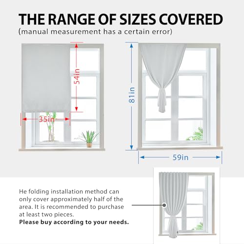 Jilron Magic Tape Stick on Portable Curtains for Windows,Bedroom Blackout Curtains for - Thermal Lnsulated No Drill Curtains Room Darkening Black Small Drapes(1 Panels,35Wx54L inch-White) - Image 3