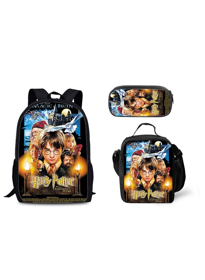 SKT Shiketro Harry Potter Magic Academy Printed Schoolbag Student Schoolbag Cartoon Backpack Backpack 29*16*42CM + Shoulder Bag 19*6*23CM + Pen Bag 24*7*11CM Three-piece Set  - Image 1