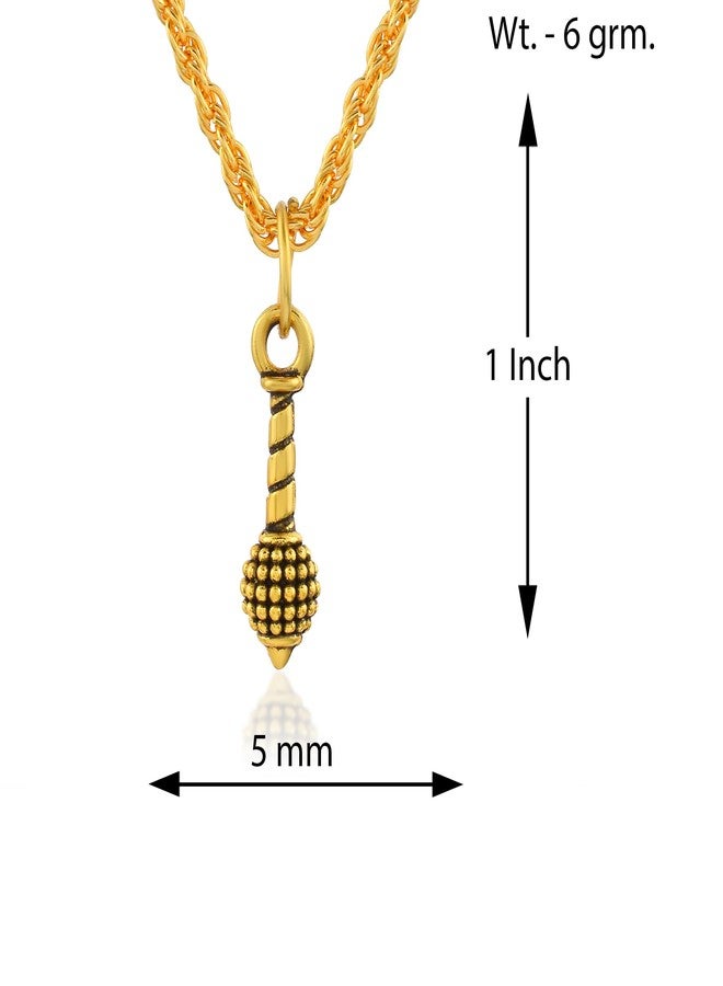morir Brass Gold Plated Small Size Hanuman Ji Bajarangbali Gada Chain Pendant Jewellery For Unisex - Image 2