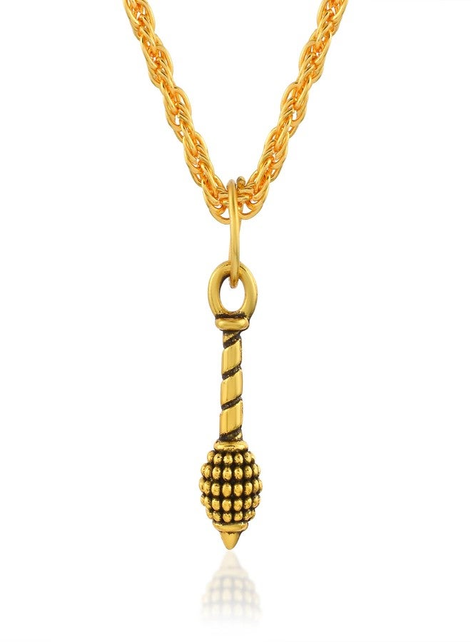 morir Brass Gold Plated Small Size Hanuman Ji Bajarangbali Gada Chain Pendant Jewellery For Unisex - Image 1