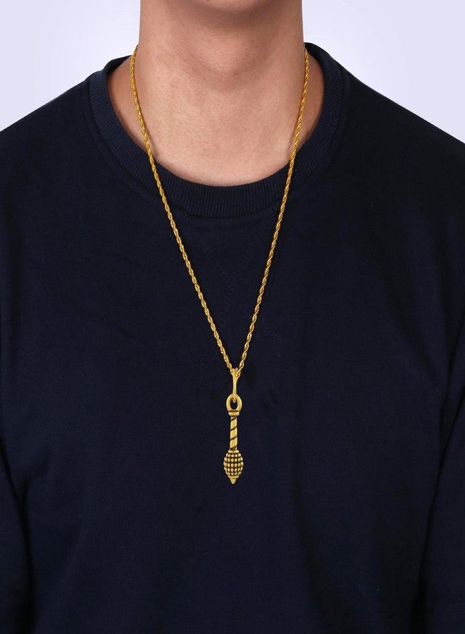morir Brass Gold Plated Small Size Hanuman Ji Bajarangbali Gada Chain Pendant Jewellery For Unisex - Image 3