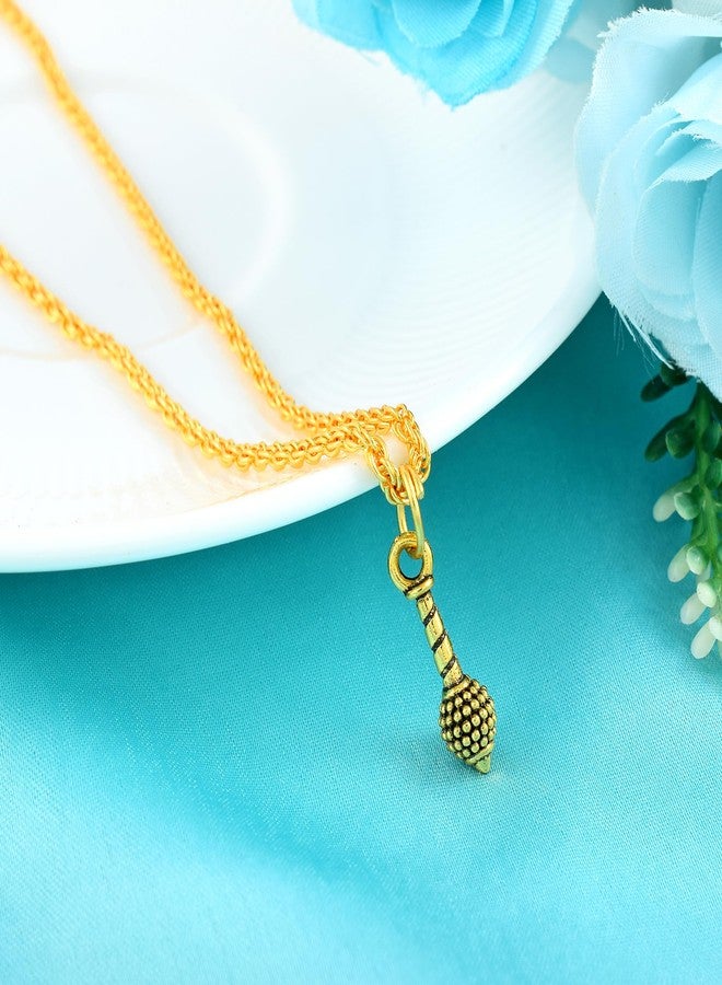 morir Brass Gold Plated Small Size Hanuman Ji Bajarangbali Gada Chain Pendant Jewellery For Unisex - Image 4