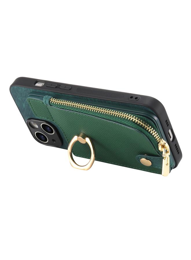 S-TOP Case For iPhone 13 Pro Max Cross Leather Ring Vertical Zipper Wallet Back Phone Case - Image 4