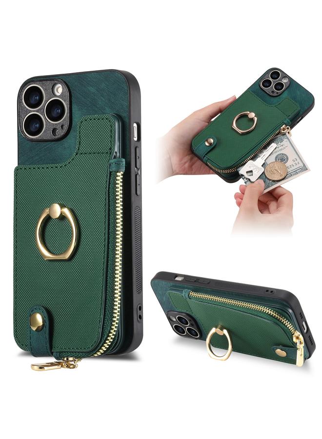 S-TOP Case For iPhone 13 Pro Max Cross Leather Ring Vertical Zipper Wallet Back Phone Case - Image 1