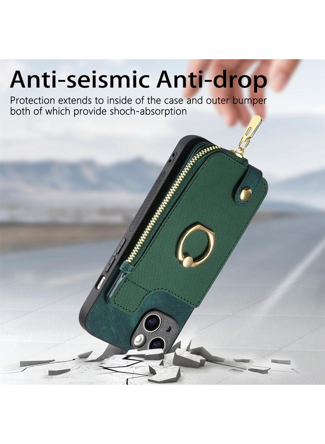 S-TOP Case For iPhone 13 Pro Max Cross Leather Ring Vertical Zipper Wallet Back Phone Case - Image 5
