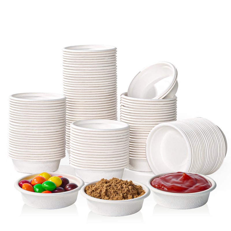 ECOLipak 1 oz Compostable Condiment Cups  500 Pack Biodegradable Bagasse Portion Cups for Samples  Jello Shots  Tastings  Dessert  Juice  Souffle - Image 1