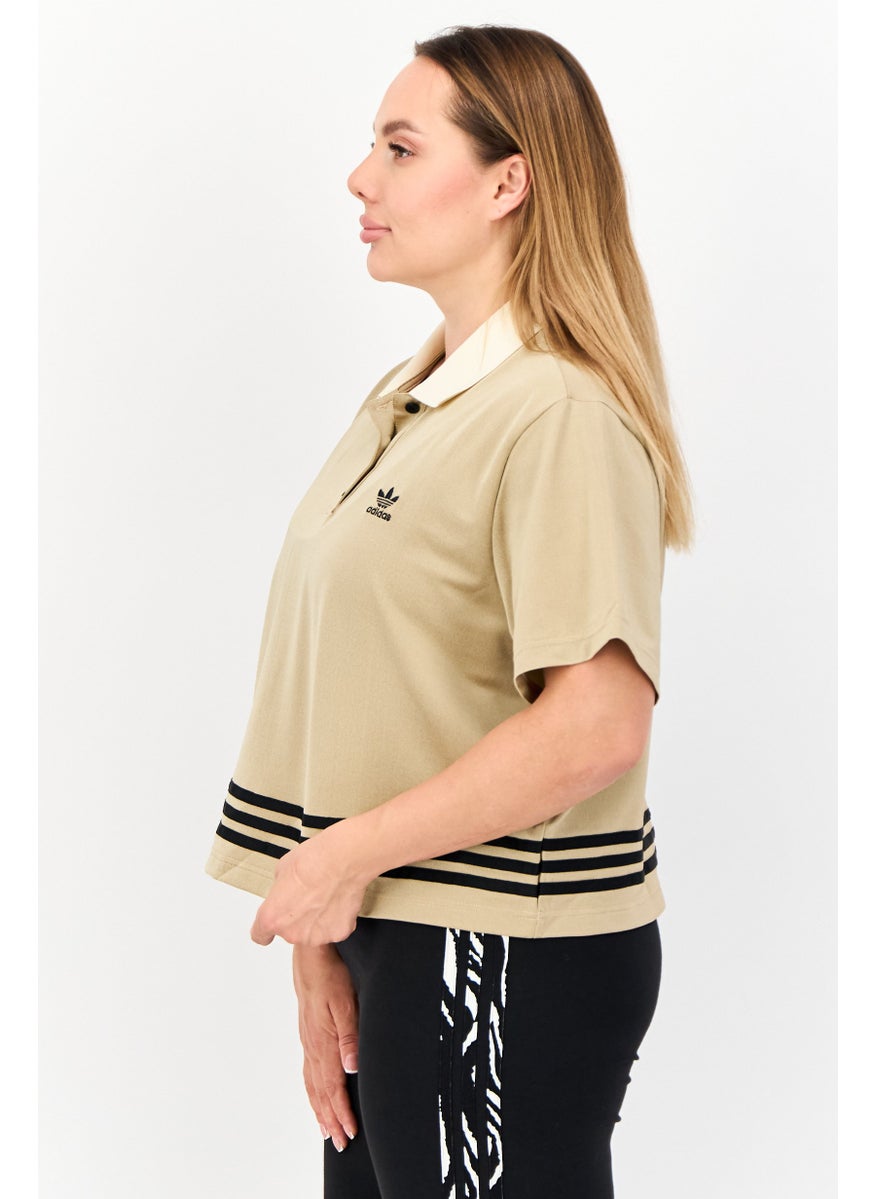 adidas Originals Women Sportswear Fit Short Sleeve Outdoor Polo Shirt, Beige  - Image 2
