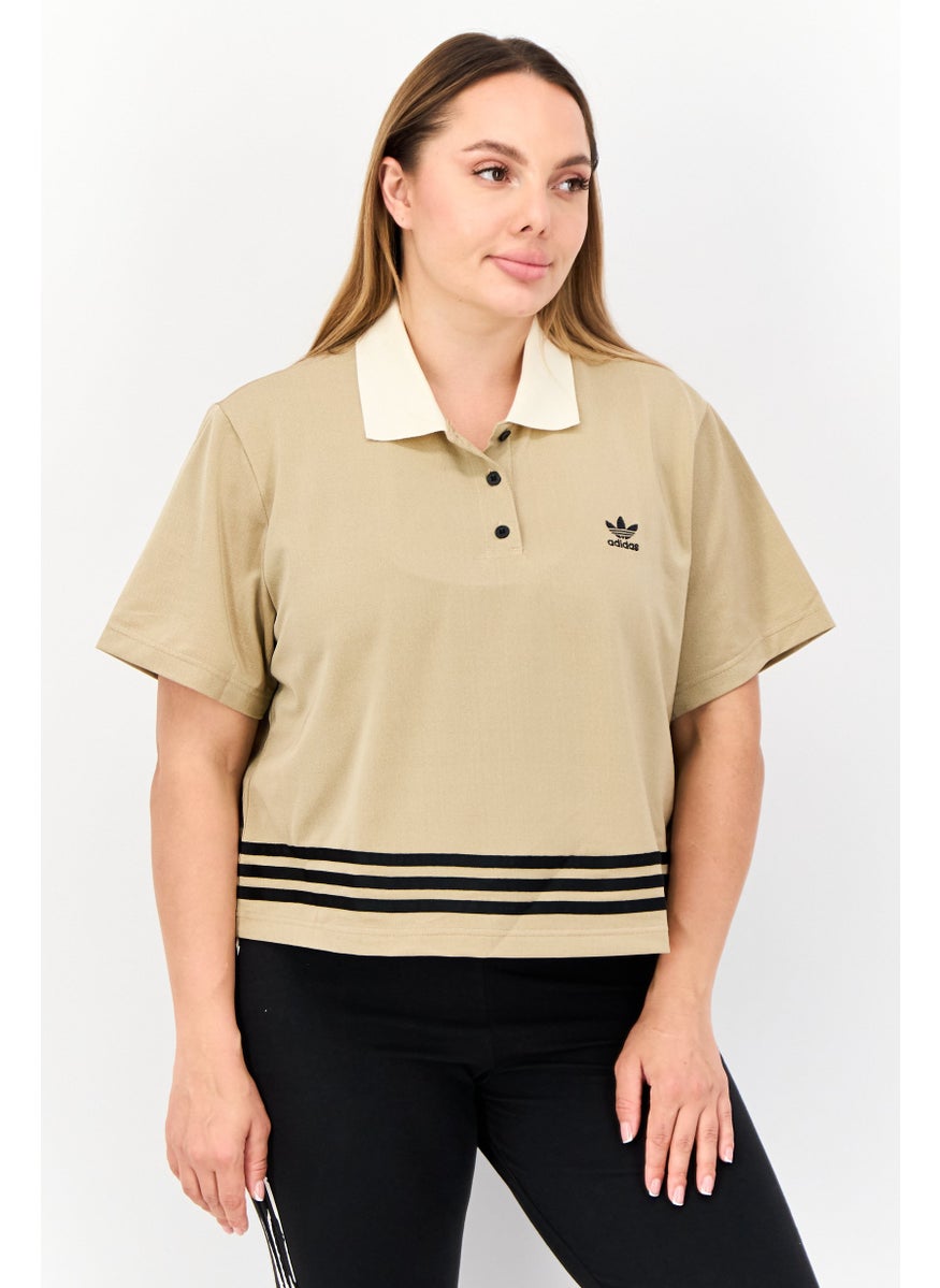 adidas Originals Women Sportswear Fit Short Sleeve Outdoor Polo Shirt, Beige  - Image 1