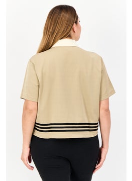 adidas Originals Women Sportswear Fit Short Sleeve Outdoor Polo Shirt, Beige  - Image 3