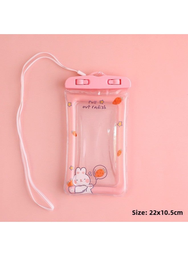 عام متوفر في المخزون حقيبة الهاتف المحمول المقاومة للماء بشاشة تعمل باللمس مختومة وسادة هوائية كرتونية لطيفة مقاومة للماء حقيبة غوص سباحة حقيبة  الهاتف المحمول - اللون: أرنب فجل وردي 【مع حبل شفاف】】 - Image 1