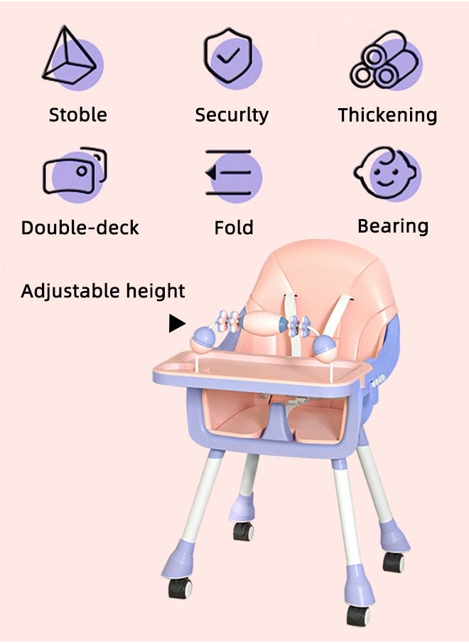 Baby Dining Chair Multifunctional Portable Foldable Children Dining Chair Three Adjustable Height Settings Baby High Chair