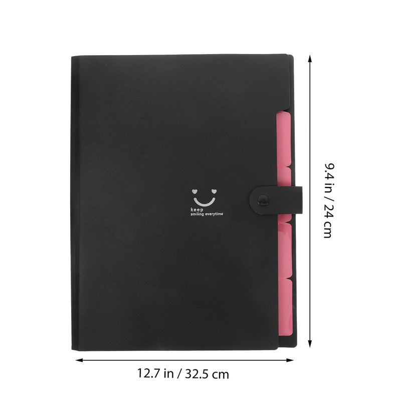 A4 Expanding File Folder 5 Plastic Pockets Accordion Document Organizer School Office Storage Black - Image 3
