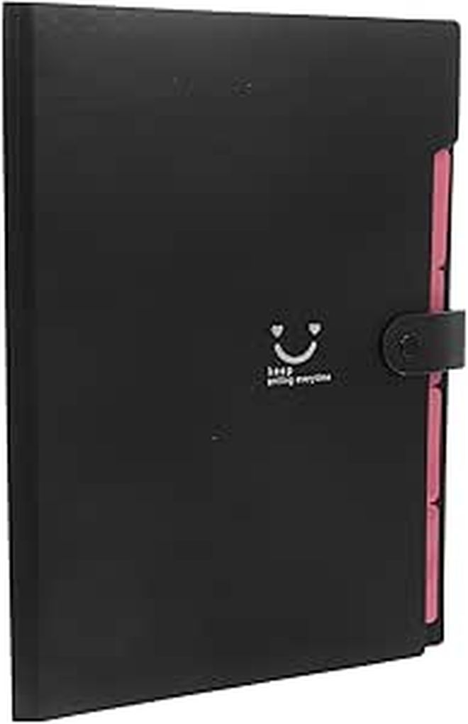 A4 Expanding File Folder 5 Plastic Pockets Accordion Document Organizer School Office Storage Black - Image 1