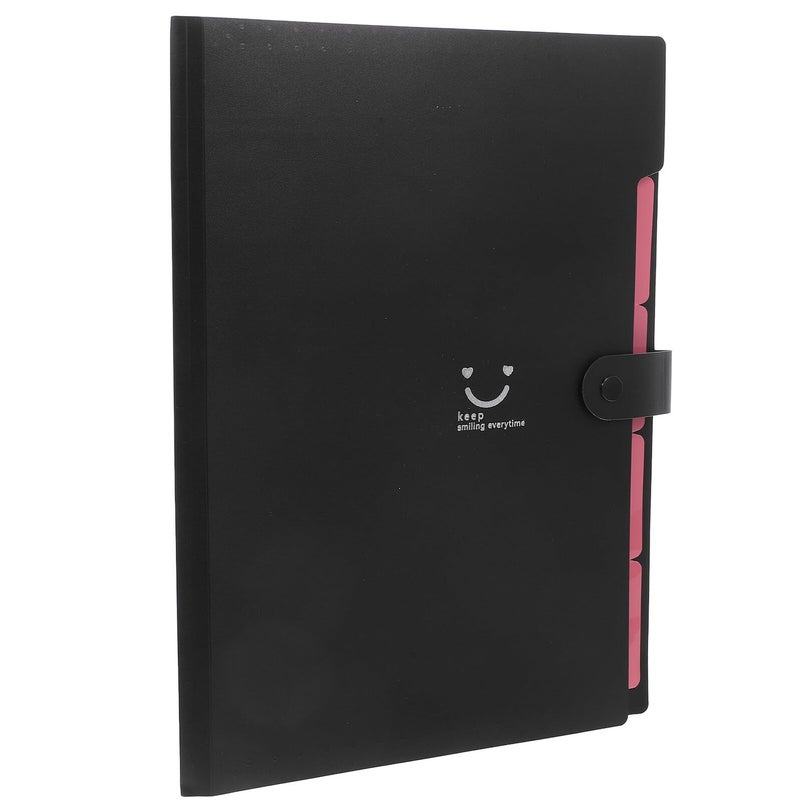 A4 Expanding File Folder 5 Plastic Pockets Accordion Document Organizer School Office Storage Black - Image 2