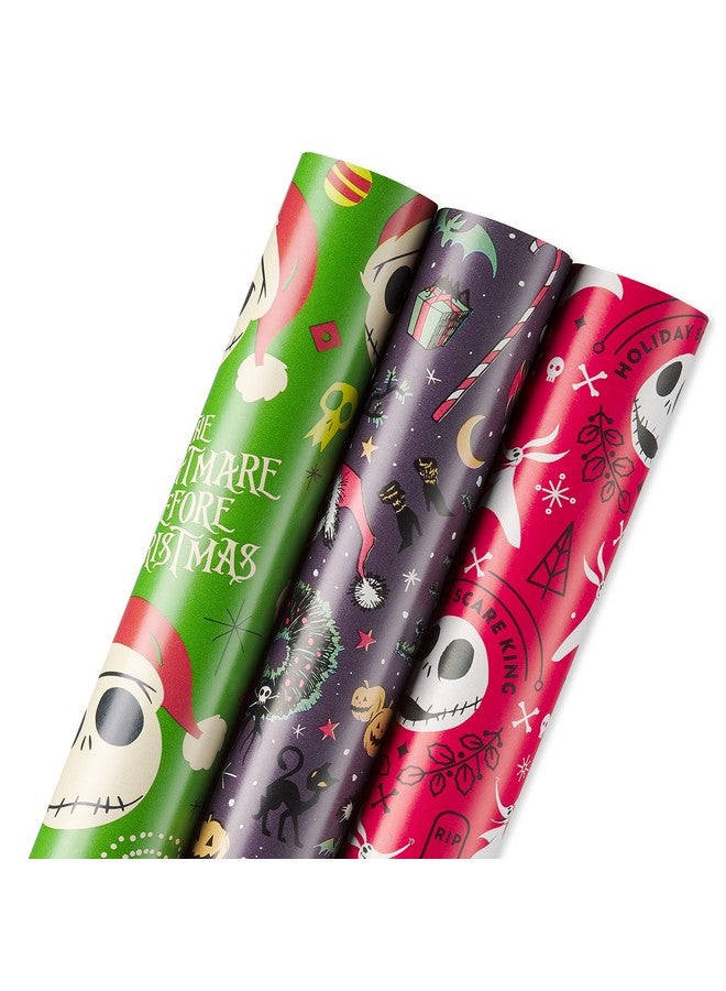 American Greetings 105 sq. ft. The Nightmare Before Christmas Christmas Wrapping Paper Bundle with Cut Lines, Jack Skellington and Zero (3 Rolls 30in. x 14 ft.) - Image 4
